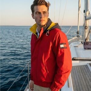 Vintage 90’s Tommy Hilfiger Sailing Yellow Hood & Red Flag Logo Windbreaker